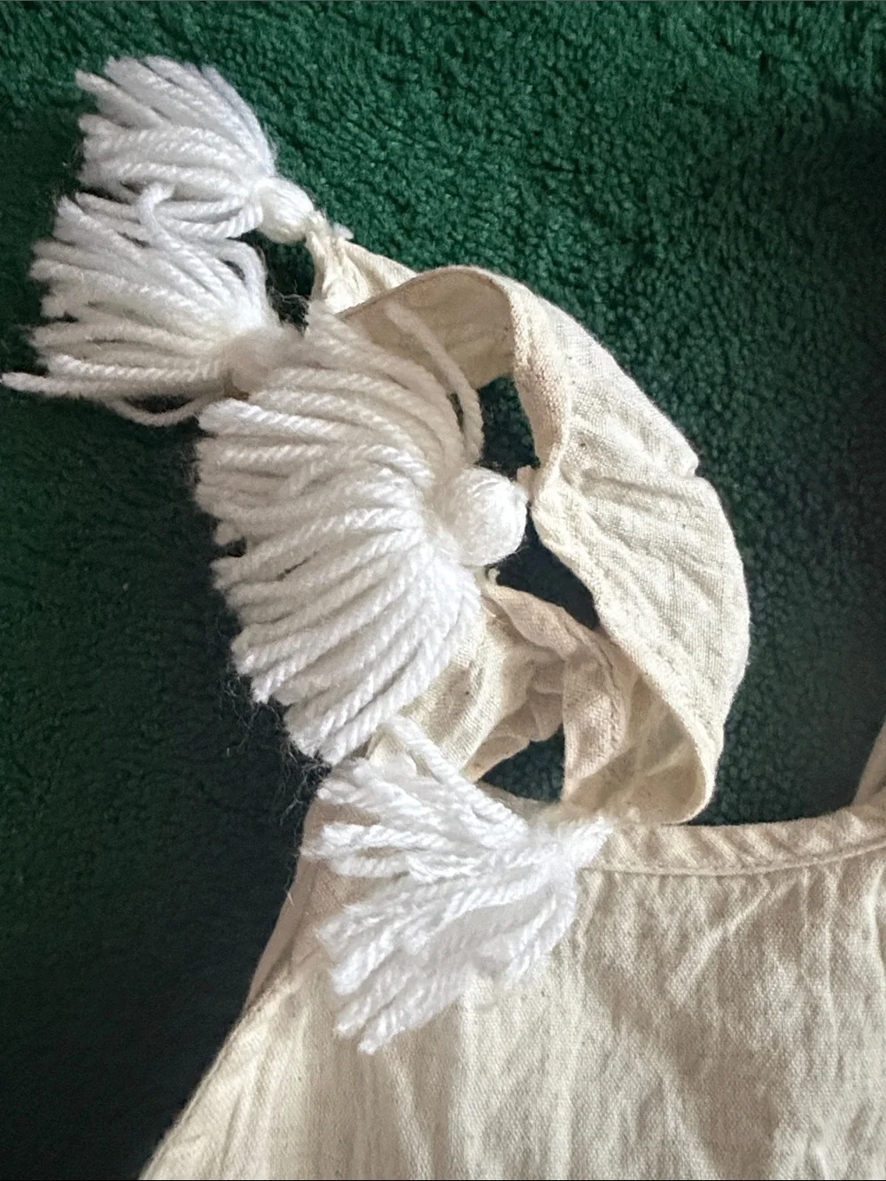 Linen Girls Cream Tassel Shoulder sundress